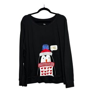 Secret Treasures Womens 2X Black Penguin Chill Graphic Long Sleeve Sleep Shirt